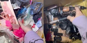 Buscó en la basura de un centro comercial y encontró una caja llena de maquillaje